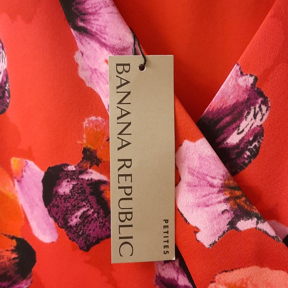 NWT, Banana Republic Petite Red Poppy Floral Dress - Picture 11 of 13